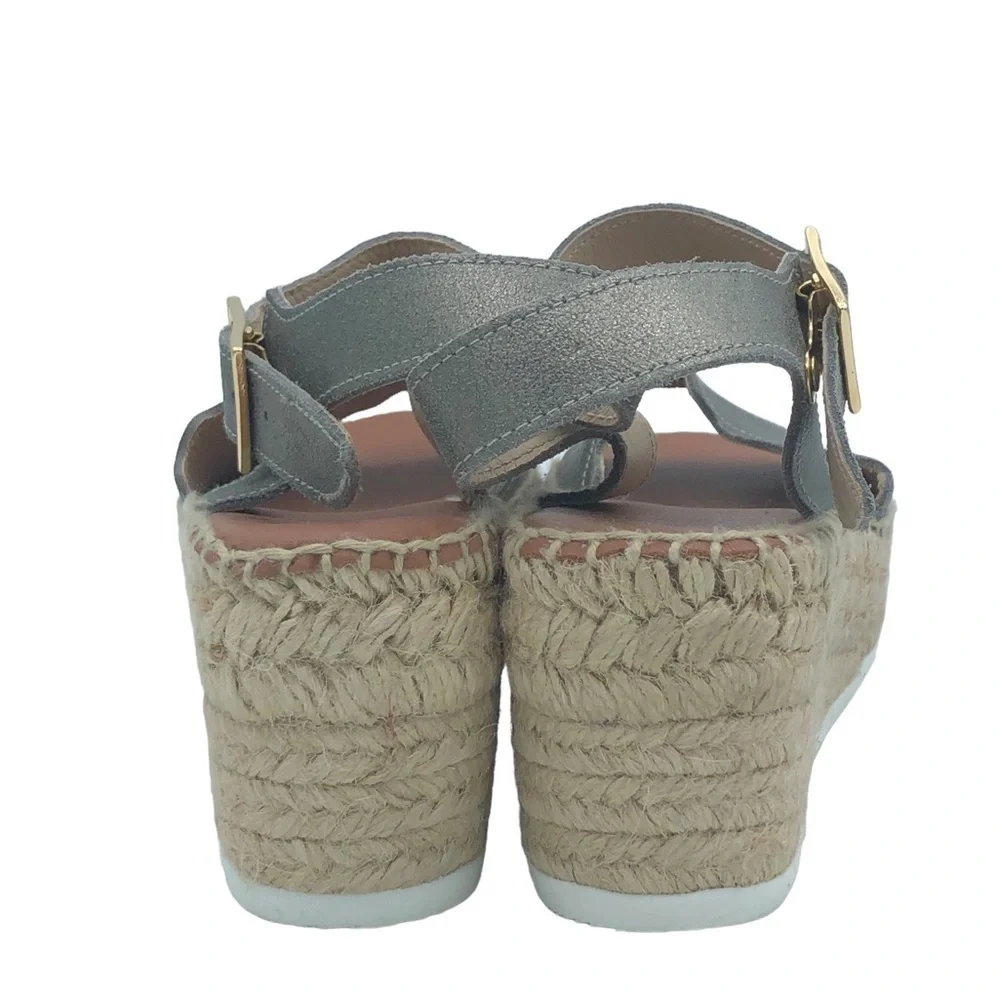 ANDRE ASSOUS Cacia Scalloped Metallic Leather Platform Espadrille Sandals SZ 10‎